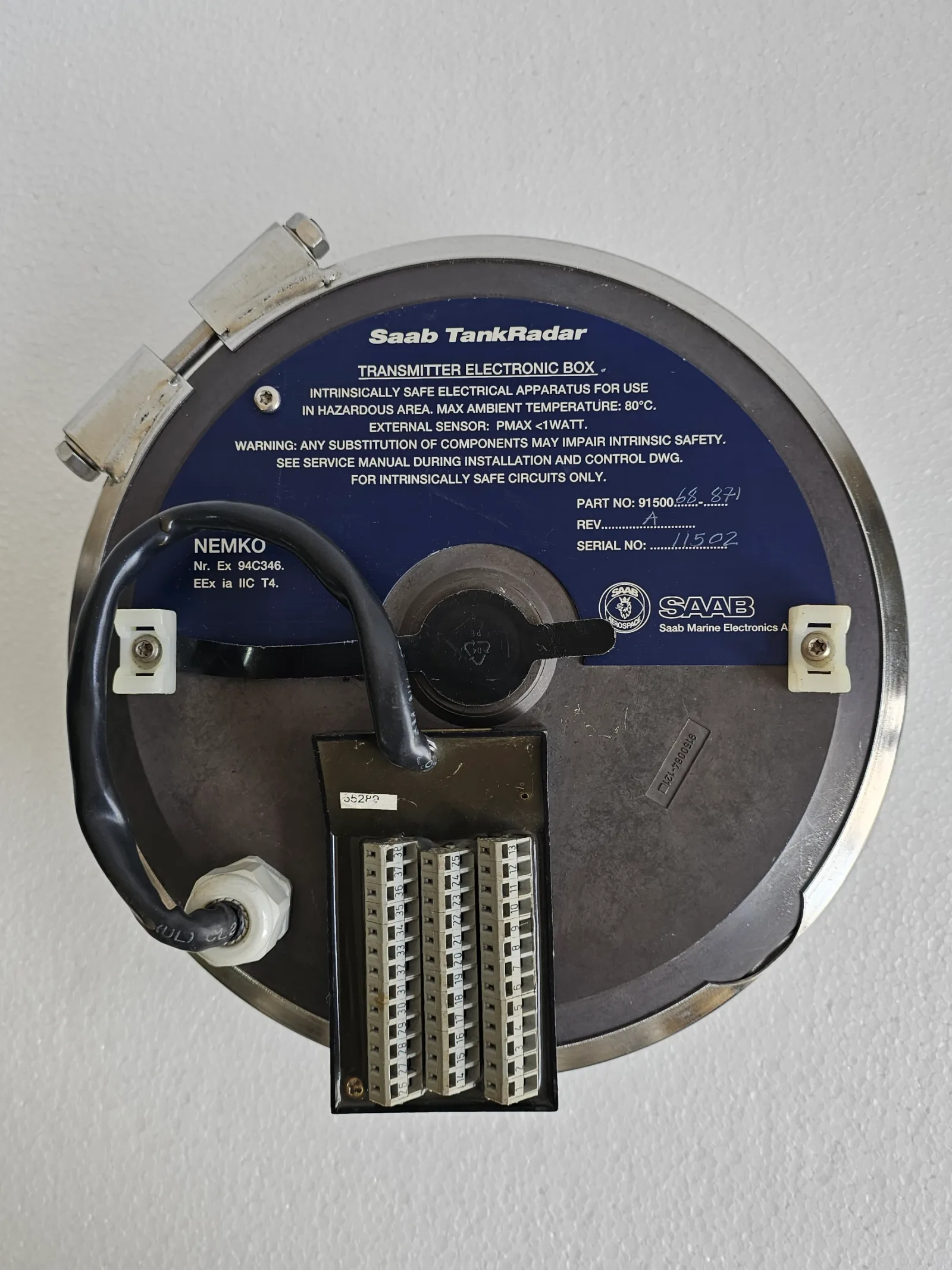 Saab TankRadar Transmitter Electronic Box Part No. 91500-68-87 Intrinsically Safe